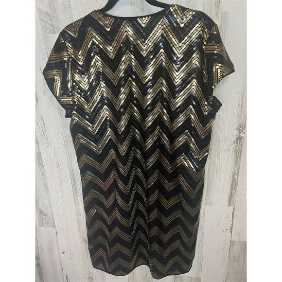 H&M Women's Black and Gold Sequin Chevron Mini Dress Size L Party - Picture 5 of 5